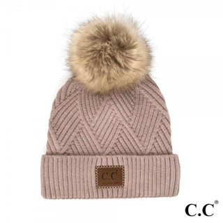 CC Beanie Diagonal Striped Knot Hat