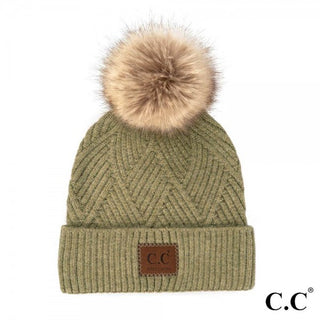 CC Beanie Diagonal Striped Knot Hat