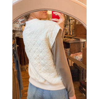 Cream Quilted Plaid Zip Up Front Vest DR-36