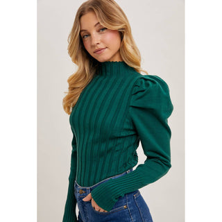 Mock Neck Puff-Sleeve Knit Top | BI-35