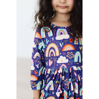 Midnight Rainbow Twirl Dress |  3/4 Sleeve | Pockets | Mila & Rose