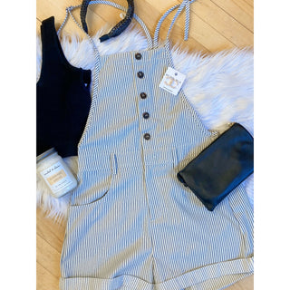 Striped Sleeveless Shorts Romper with Button Closure | Mustard Seed | MS-09