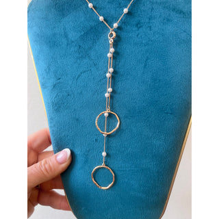 Pearl Station Circle Gold Necklace & Earring Set