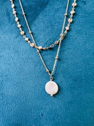 Layered Gold Chain Pearl Necklace & Earring Set