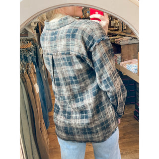Black and Brown Distressed Plaid Flannel Shirt DR-26