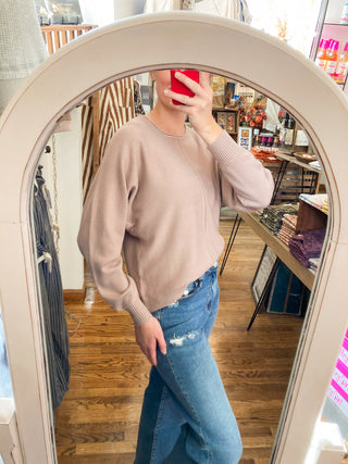 Cocoa Viscose Front Seam Round-neck Sweater ZN-70
