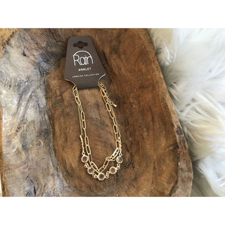 Double Row Clear Gem Anklet | Gold | RJ-13