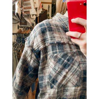 Black and Brown Distressed Plaid Flannel Shirt DR-26