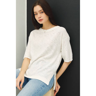 Easy Days Slub Knit Short Sleeve Sweater | BC-30