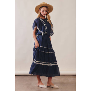 Embroidered Boho Tiered Maxi Skirt | LI-13
