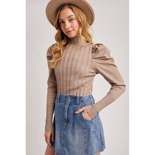 Mock Neck Puff-Sleeve Knit Top | BI-35