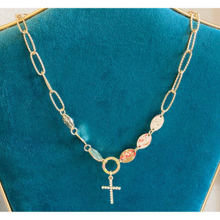 Hammered Gold & Cross Pendant Necklace | CLR-GD