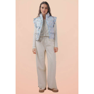 Front Bow Ruffle Sleeve Puffer Vest | VJ-01