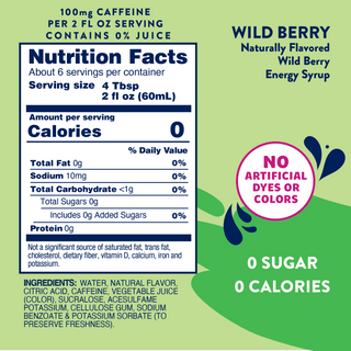 Sugar Free Wild Berry Energy Syrup | 375ml | Skinny Mixes