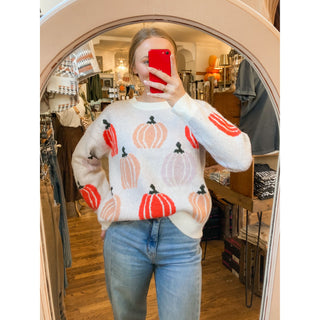 Ivory Vintage Harvest Pumpkin Meadow Chunky Sweater LL-08