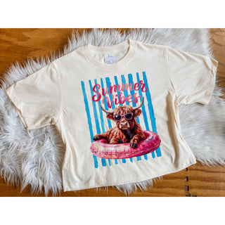 Summer Highland Cow Crop Tee | Graphic Tee | KT-327