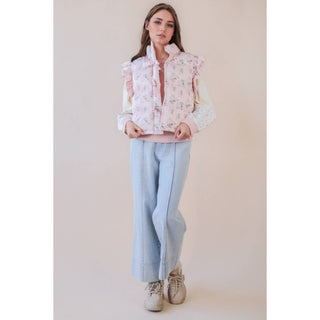 Front Bow Ruffle Sleeve Puffer Vest | VJ-01
