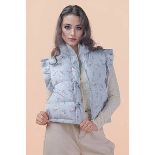 Front Bow Ruffle Sleeve Puffer Vest | VJ-01