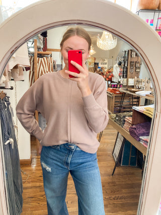 Cocoa Viscose Front Seam Round-neck Sweater ZN-70