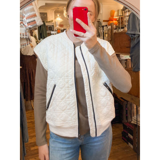 Cream Quilted Plaid Zip Up Front Vest DR-36