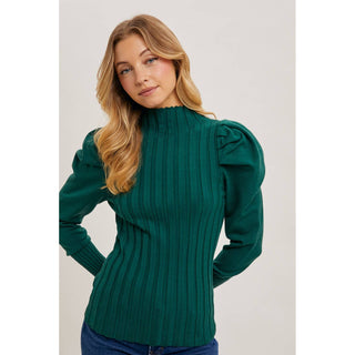 Mock Neck Puff-Sleeve Knit Top | BI-35