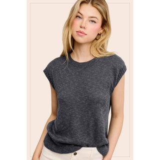Sleeveless Crew Neck Top | Loose Fit | Ribbed Knit | La Miel | LM-23