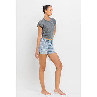 High Rise Single Cuff Denim Shorts FM-12