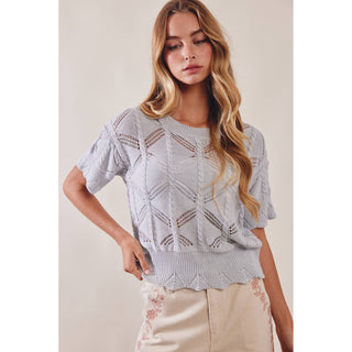 Pointelle Knit Short Sleeve Top | LI-15