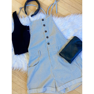 Striped Sleeveless Shorts Romper with Button Closure | Mustard Seed | MS-09