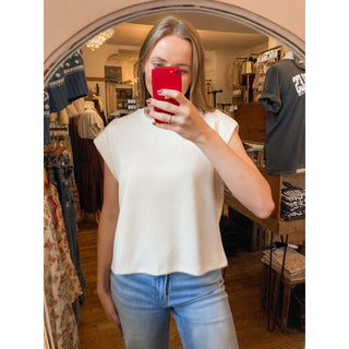 Cream Ribbed Sleeve Top EN-05