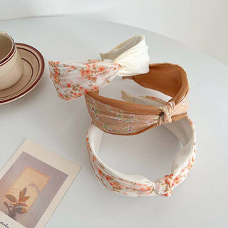 Peach/White Floral Printed Knot and Twist Headband