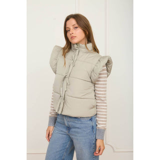 Mock Neck Zip-Up Bow Detail Vest BP-03