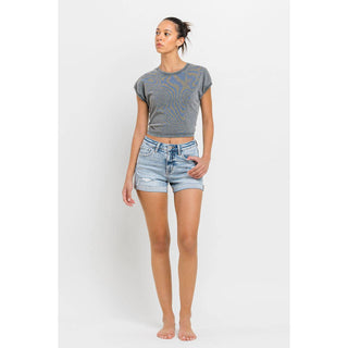 High Rise Single Cuff Denim Shorts FM-12