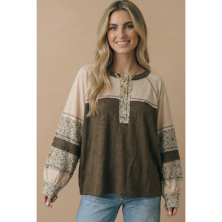 Round Neck Floral Cotton Slub Top | HA-03