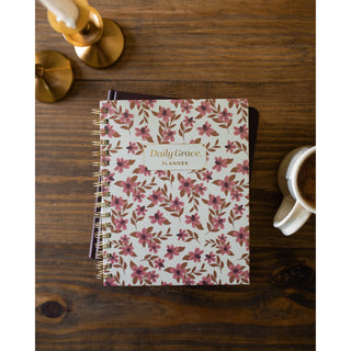 Daily Grace Planner - Burgundy Blooms Spiral (Undated)