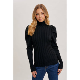 Mock Neck Puff-Sleeve Knit Top | BI-35