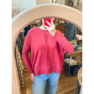 Red Brushed Melange Hacci Center Seam Oversized Sweater ZN-80