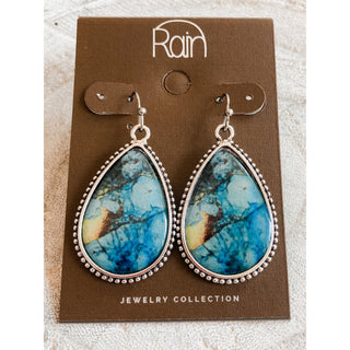 Faux Turquoise Inlay | Teardrop Earrings | RJ-05