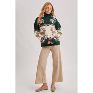 Nordic Reindeer Turtleneck Sweater | BI-32