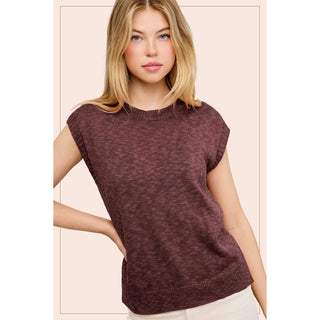 Sleeveless Crew Neck Top | Loose Fit | Ribbed Knit | La Miel | LM-23