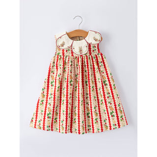 Easter Floral And Rabbit Embroidered Girls Dress RF-02