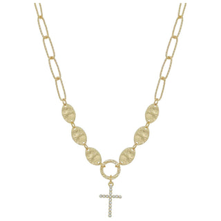 Hammered Gold & Cross Pendant Necklace | CLR-GD