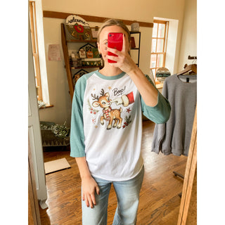 Reindeer “Boop” Christmas Baseball Tee | KT-421