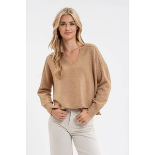 Exposed Seam Split Neck Knit Sweater BP-29