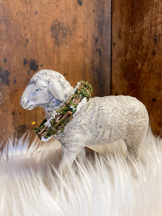 Christmas Lamb with Wreath Figurine
