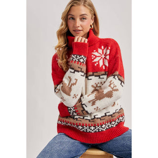 Nordic Reindeer Turtleneck Sweater | BI-32