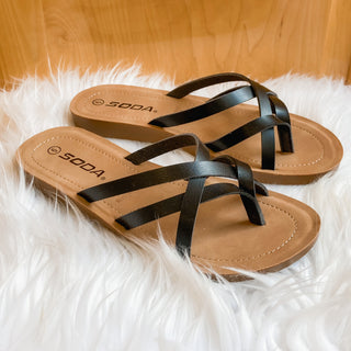 NOTCH CROSS STRAPS THONG STYLE SLIP ON SLIDE SANDAL