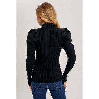 Mock Neck Puff-Sleeve Knit Top | BI-35