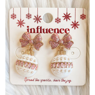 Pink and White Twinkle Bow Earrings