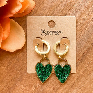 Enchanted Heart Earrings | 18K Gold-Plated Green Pave | MA-22